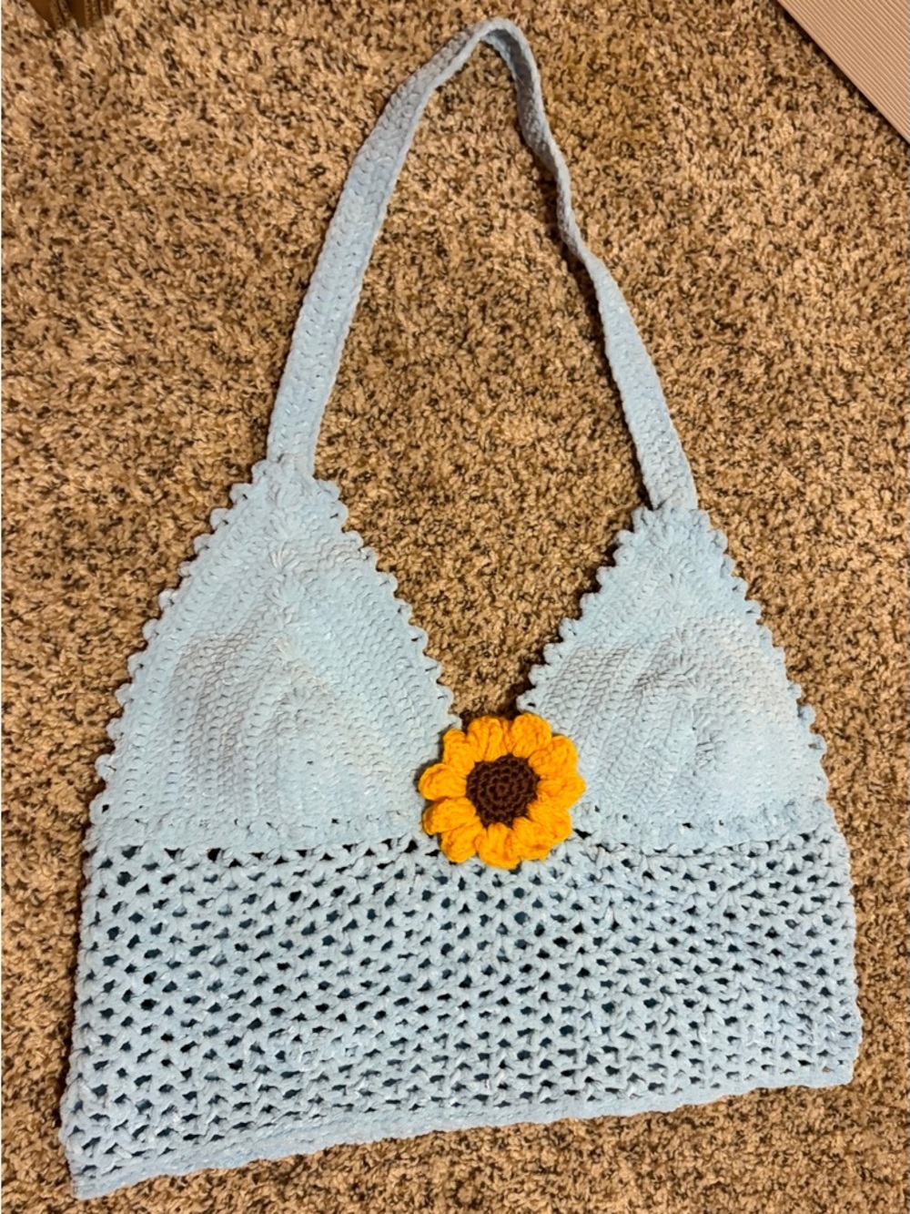 Handmade Crochet Light Blue Sunflower Top